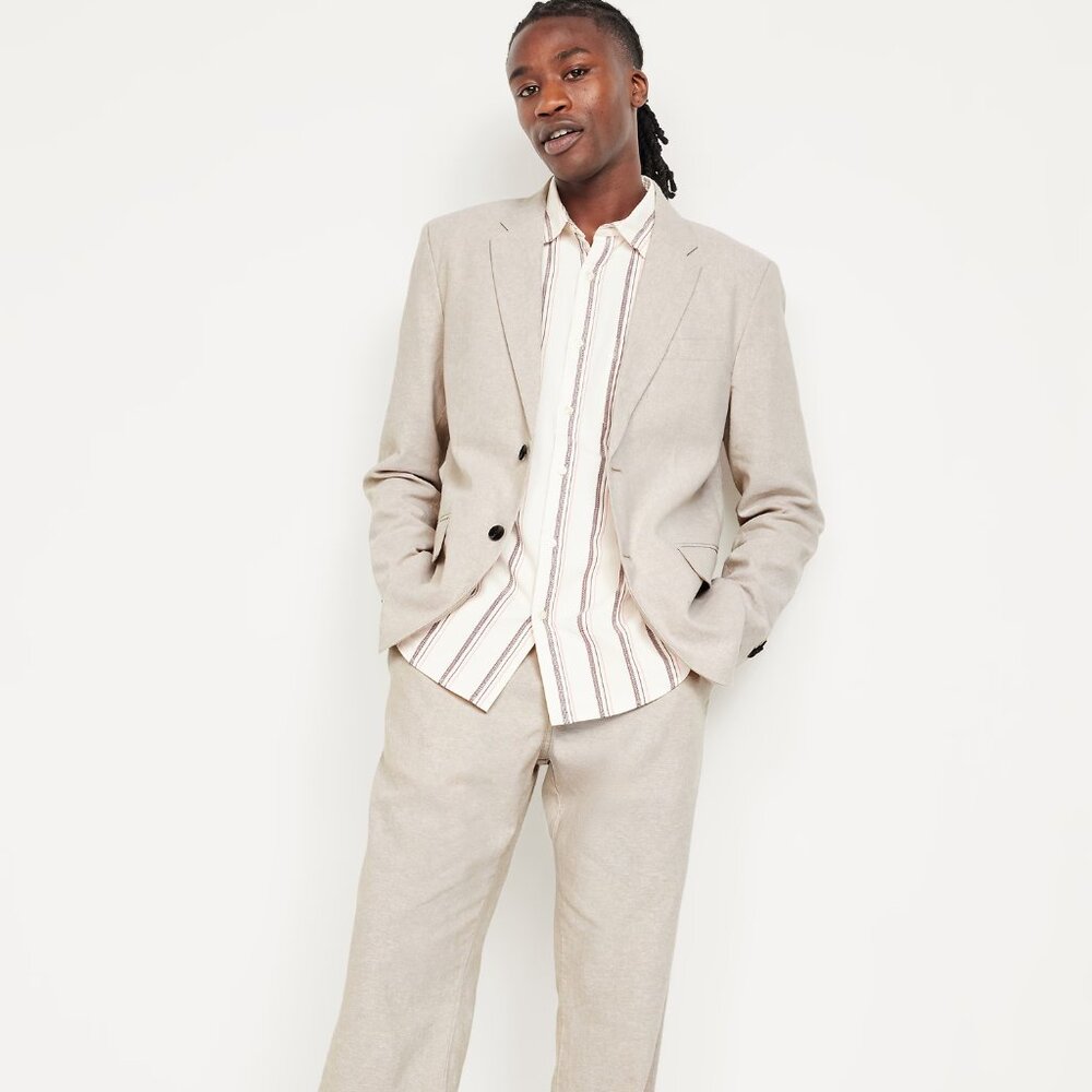 Old Navy 2025 Men Linen-Blend suit XL Blazer 42x30 Chinos, A Stone's Throw Beige